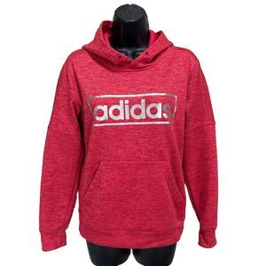Adidas Red/Silver Hoodie Sweatshirt Size S (8-10)Long Sleeve Logo Graphic Pocket